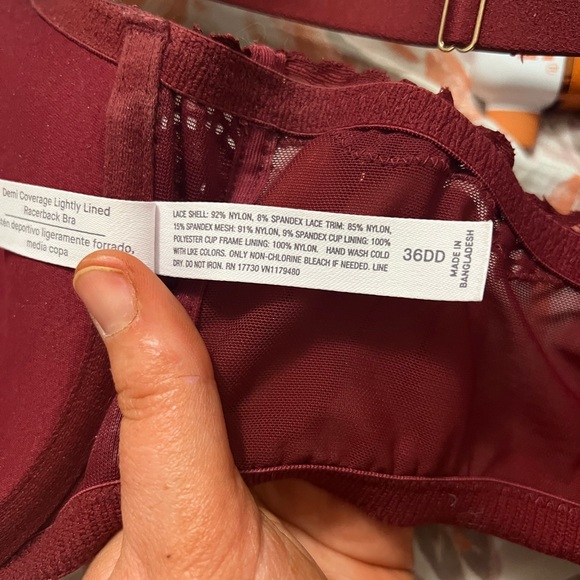 Women's Auden Front Hook Lace T-Back Red Bra Full Coverage Size 36DD - Picture 3 of 11